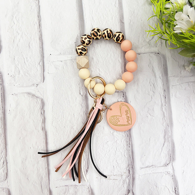 Wholesale Leopard Print Wooden Beads Silicone Beads Bracelet Keychain